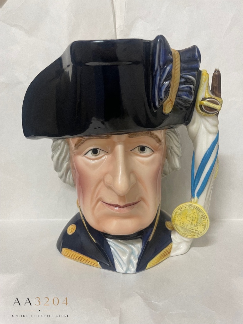 Vintage porcelain character jug of Admiral Richard Howe, 1st Earl Howe